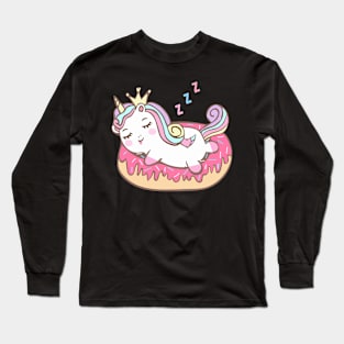 Cute Unicorn Lies On Donut Long Sleeve T-Shirt